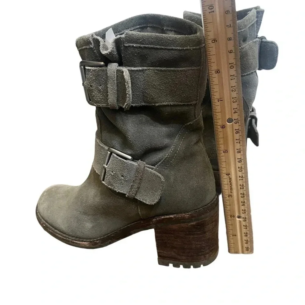 Sam Edelman Troy Gray Suede Buckle Moto  Boots Women’s size 7.5 - Picture 14 of 16